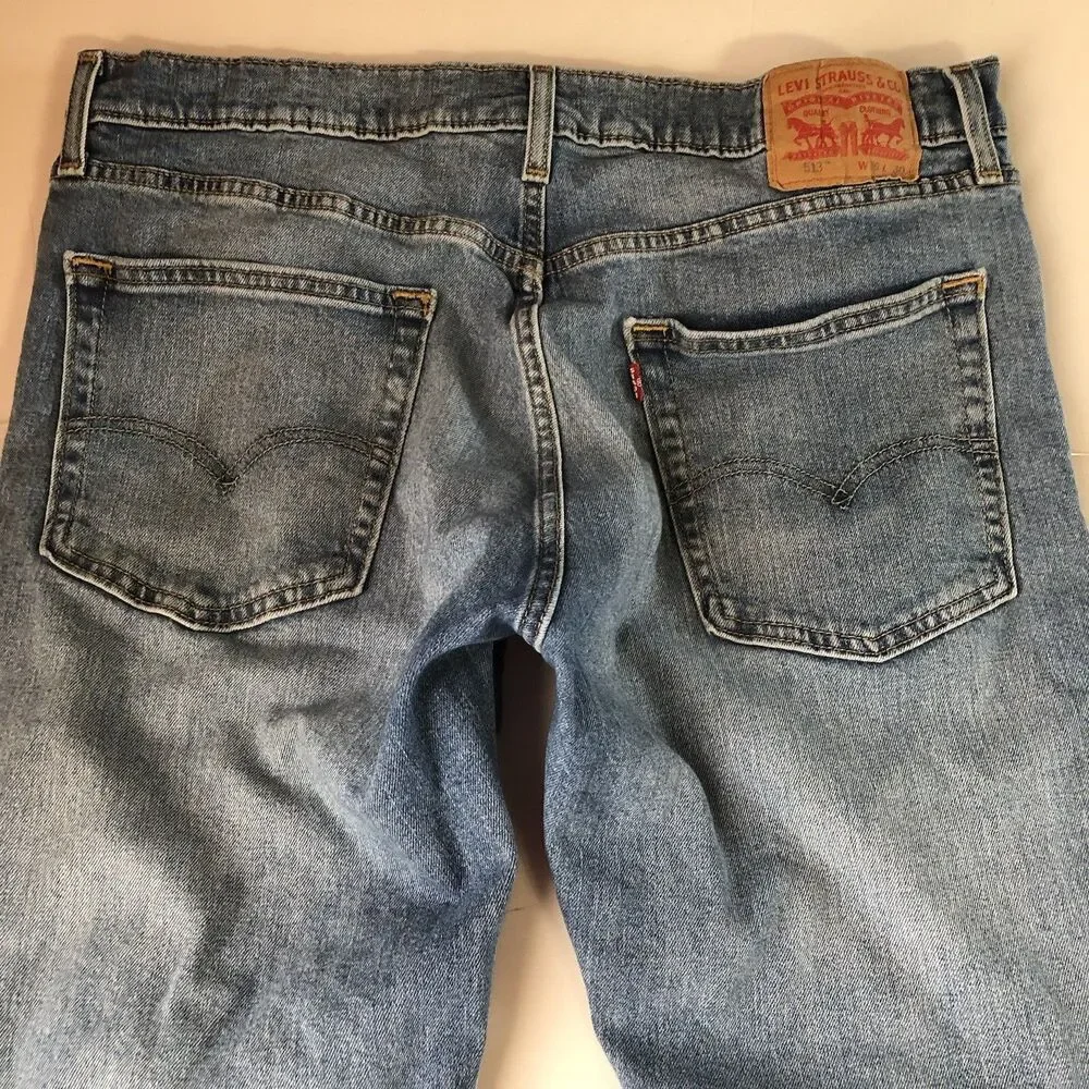 Levi’s 513 Slim Straight Jeans Mens 36x29 Medium Wash Blue Worn To Ride Stretch